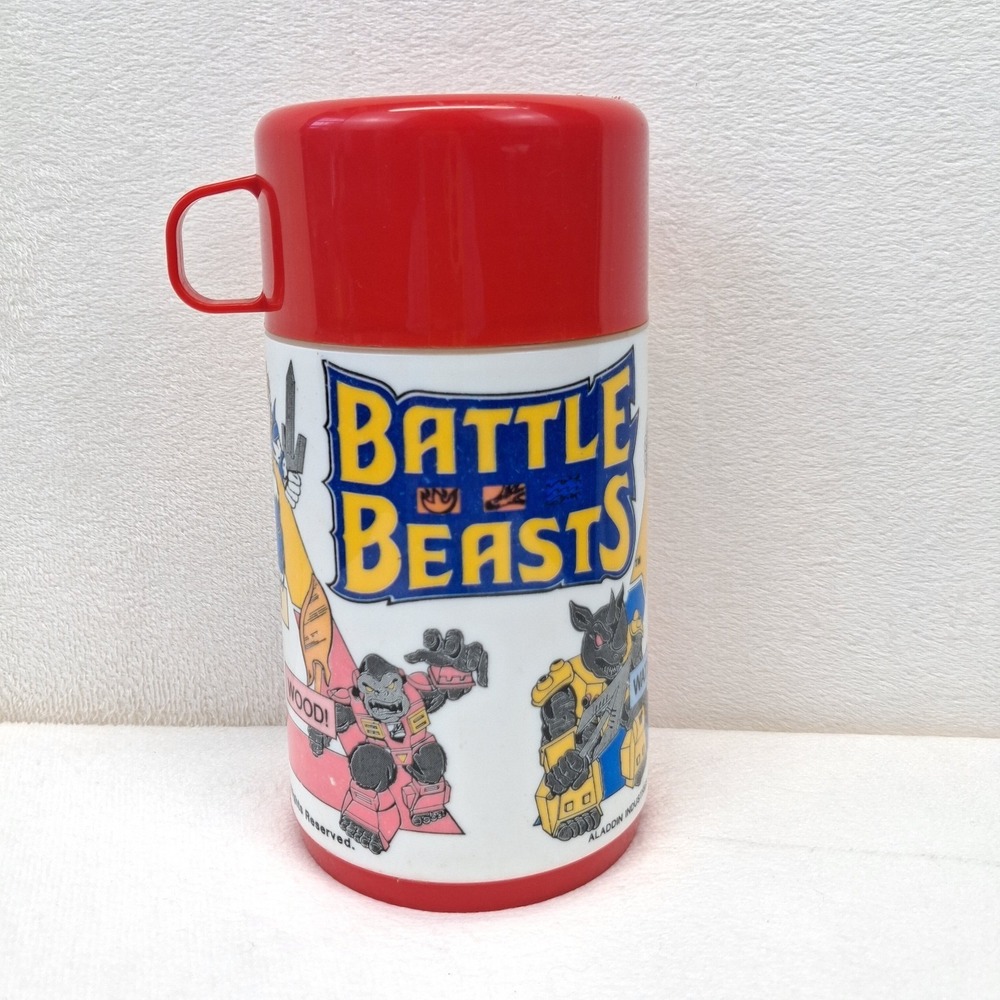RARE Vintage 1986 ALADDIN BATTLE BEASTS LUNCHBOX THERMOS *Read*